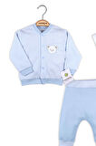 3-12 Ay Erkek Bebek Takımı Çizgili Bear Hırkalı Mavi