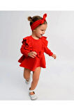 3-12 Ay Fiyonklu Kız Bebek Romper Kırmızı