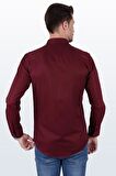 Koyu Bordo Baklava Desenli Slimfit Gömlek
