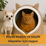 Kedi Evi Köpek Evi Evcil Hayvan Yatağı Katlanabilir Keçe Yuva Krem 40x35x34 CM