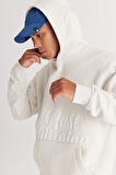 Erkek Bej Oversize Fit Bol Kesim Kapüşonlu Içi Polarlı 3 Iplik Baskılı Sweatshirt