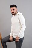 Slimfit Kapşonlu Erkek Spor Beyaz Sweatshirt