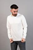 Slimfit Kapşonlu Erkek Spor Beyaz Sweatshirt