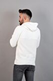 Slimfit Kapşonlu Erkek Spor Beyaz Sweatshirt