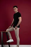 SLİMFİT KENDİNDEN DESENLİ ERKEK PENYE T-SHİRT