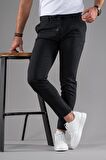 SLİMFİT DAR PAÇA BELİ İPLİKLİ DOKULU KIŞLIK KUMAŞ PANTOLON