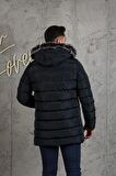 SLİMFİT KAPŞONLU İÇİ ASTARLI ERKEK SPOR KAPİTONE MONT
