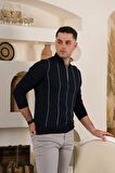 SAN&FA ÇİZGİLİ BALIKCI YAKA FERMUARLI REGULAR FİT ERKEK TRİKO KAZAK 
