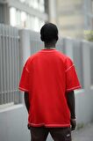 Oversize Bisiklet Yaka Baskılı Ve Zikzak Dikiş Detaylı Erkek Yazlık T-shirt