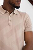 San&Fa Polo Yaka Düğme Detaylı Kendinden Desenli Kısa Kol Erkek Yazlık Triko T-shirt