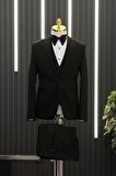 Slimfit (Skinny Kesim) Desenli Sivri Sabit Yaka Yelekli Papyonlu Smokin Takım Elbise