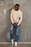 Oversize 3 İplik Bisiklet Yaka Torba Cepli İçi Polarlı Basic Sweatshirt