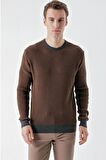 Slimfit Bisiklet Yaka Örgü Desenli Pamuklu Erkek Triko Kazak
