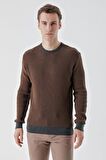 Slimfit Bisiklet Yaka Örgü Desenli Pamuklu Erkek Triko Kazak