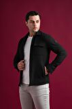 Slimfit Fermuar Kapamalı Yan Cepli  Dokulu Spor Erkek Gömlek