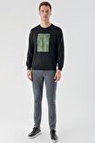 Slimfit Bisiklet Yaka Önü Baskılı 2 İplik Erkek Sweatshirt
