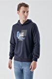 Slimfit Kapşonlu Önü Baskılı 2 İplik Erkek Sweatshirt