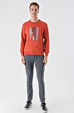 Slimfit Bisiklet Yaka Önü Baskılı 2 İplik Erkek Sweatshirt