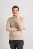 Slimfit Kendinden Çizgili Tam Balıkçı Pamuklu Kalın Triko Erkek Kazak