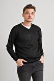 Regular Fit V Yaka Pamuklu Basic Erkek Triko Kazak 