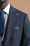Carutte Slimfit Sivri Yaka Çift Pileli Dokulu Kumaş Yelek Kombinli Takım Elbise