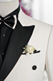 Sivri Yaka Papyonlu Hafif Armürlü Çift Yırtmaçlı Slimfit Smokin Takım Elbise
