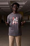 Bisiklet Yaka %100 Pamuklu Önü Baskılı Oversize (Geniş Model) T-shirt