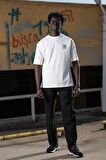Bisiklet Yaka %100 Pamuklu Küçük Baskılı Oversize (Geniş Model) T-shirt