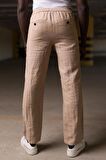 Beli Lastikli Ve İplikli %100 Linen Kumaş Orjinal Keten Bol Paça İnce Yazlık Baggy Pantolon