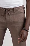 Ecer Slimfit Beli Lastikli ve İplikli %100 Linen Ham Keten Jogger Pantolon