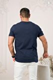 Bisiklet Yaka Önü Baskılı Pamuklu Likralı Basic Regular Fit T-shirt
