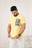 Bisiklet Yaka Önü Baskılı Pamuklu Likralı Basic Regular Fit T-shirt