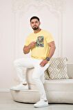 Bisiklet Yaka Önü Baskılı Pamuklu Likralı Basic Regular Fit T-shirt