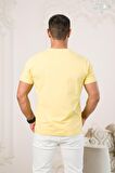 Bisiklet Yaka Önü Baskılı Pamuklu Likralı Basic Regular Fit T-shirt
