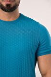 Bisiklet Yaka Desenli Modal Kumaş Likralı Regular Fit Triko T-shirt