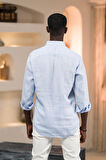 Dorss Slimfit %100 Linen (Ham Keten) Uzun Kol Yaka Düğmeli Yazlık Gömlek 