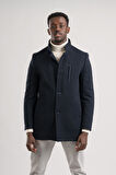 Slimfit Hakim Yaka Düğme Kapamalı Yan Cepli Astarlı Tek Yırtmaçlı Yünlü Kaşe Kaban