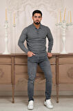 Woolen World Polo Yaka Slimfit Desenli Yünlü Erkek Triko Kazak  