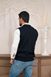 Woolen World Regular Fit Ön Cepli Kolsuz Erkek Triko Yelek