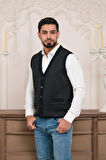 Woolen World Regular Fit Ön Cepli Kolsuz Bitik Desenli Triko Yelek