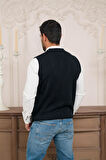 Woolen World Regular Fit Ön Cepli Kolsuz Bitik Desenli Triko Yelek