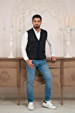 Woolen World Regular Fit Ön Cepli Kolsuz Bitik Desenli Triko Yelek