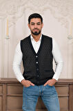 Woolen World Regular Fit Ön Cepli Desenli Kolsuz Erkek Triko Yelek