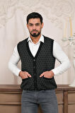 Woolen World Regular Fit Ön Cepli Desenli Kolsuz Erkek Triko Yelek