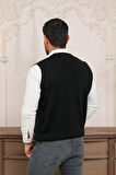 Woolen World Regular Fit Ön Cepli Desenli Kolsuz Erkek Triko Yelek
