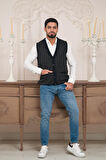 Woolen World Regular Fit Ön Cepli Desenli Kolsuz Erkek Triko Yelek