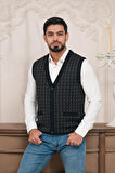 Woolen World Regular Fit Ön Cepli Desenli Kolsuz Erkek Triko Yelek