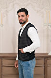 Woolen World Regular Fit Ön Cepli Desenli Kolsuz Erkek Triko Yelek