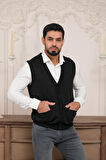 Woolen World Regular Fit Ön Cepli Desenli Kolsuz Erkek Triko Yelek