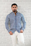 Paul Martin Kalın Çizgili Yaka Düğmeli Cepsiz Regular Fit Gömlek